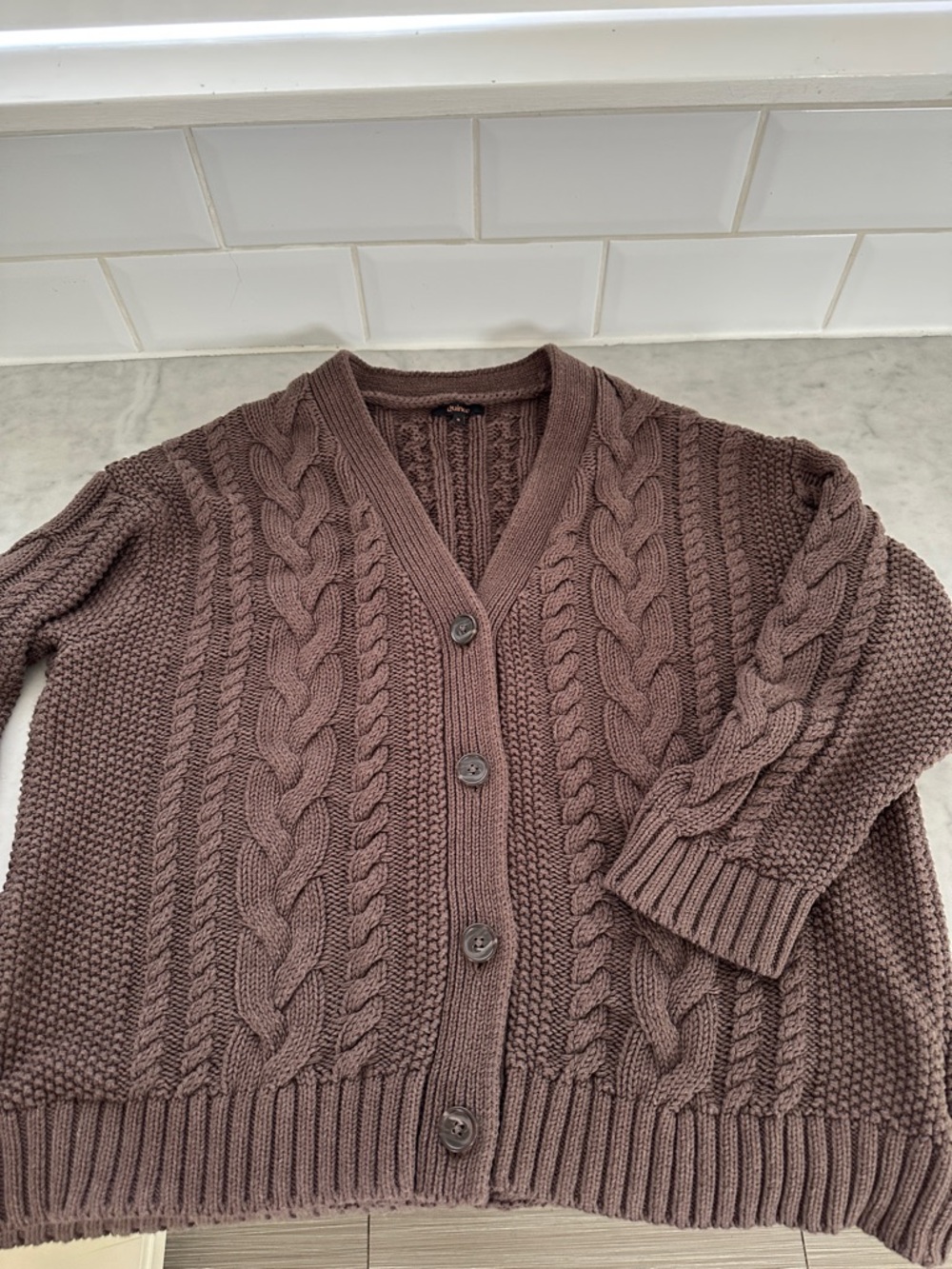 Quince Cable Knit Cardigan - Brown Size Small - Picture 3 of 7